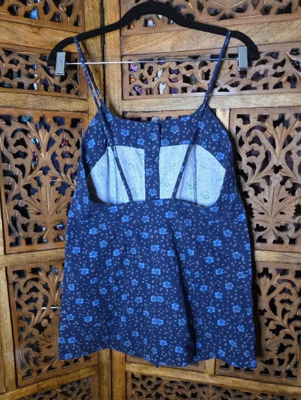 Free People Navy Blue Floral Button-Front Camisole